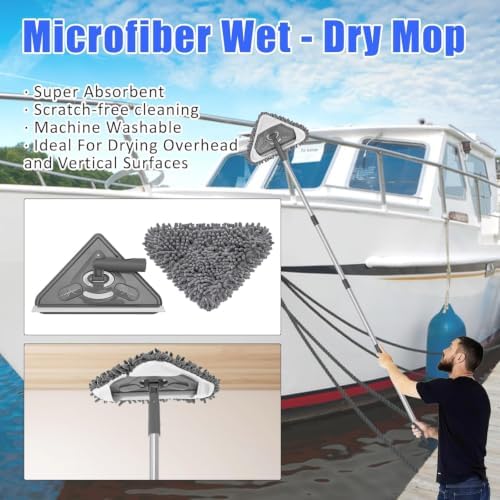 Boat Wash Cleaning Kit with Wet Dry Mop Collapsible Bucket Boat Scrubbing Brush - Image 3