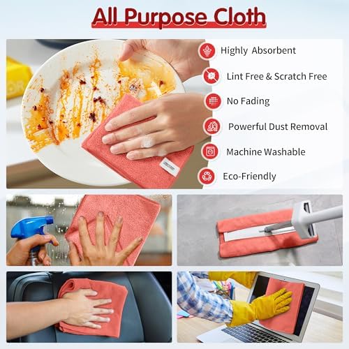 FIXSMITH Red Microfiber Cleaning Cloth -Pack of 8, Highly Absorbent Cleaning - Image 6