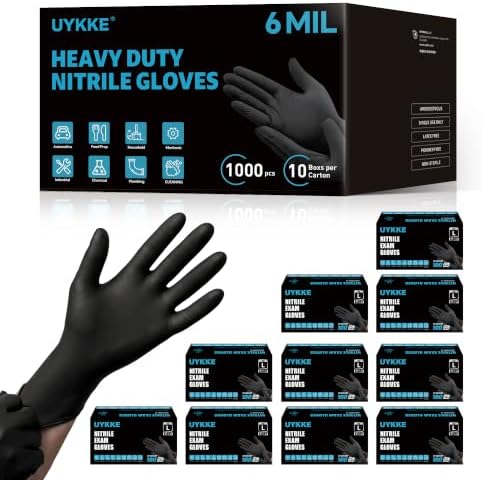 Nitrile Gloves HEAVY DUTY 6 Mil Disposable Rubber Black Gloves Medium by UYKKEDirect