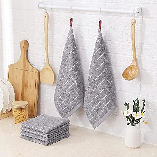 Homaxy 100% Cotton Terry Kitchen Dish Cloths, 12 Pack, Light Grey - Image 6