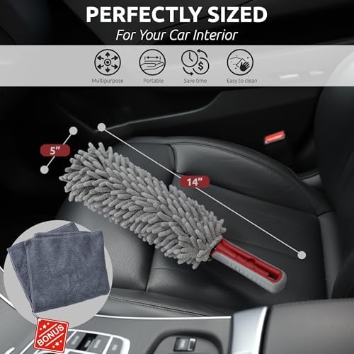 TAKAVU Car Duster Interior, 360° Microfiber Fingers, Lint & Scratch Free - Image 2