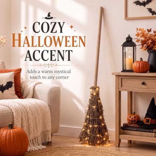 Seenelling 60" Halloween Decor Rattan Witch Broom - Image 4