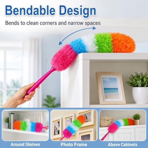 20-Inch Microfiber Hand Duster, Car Interior Detailing Duster, Rainbow Feather - Image 3