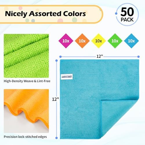 FIXSMITH Microfiber Cleaning Cloth, 50 Pack Cleaning Rags, Cleaning Towels - Image 2