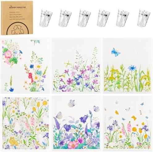 6 Pack Spring Floral Swedish Dishcloths by Needbrock