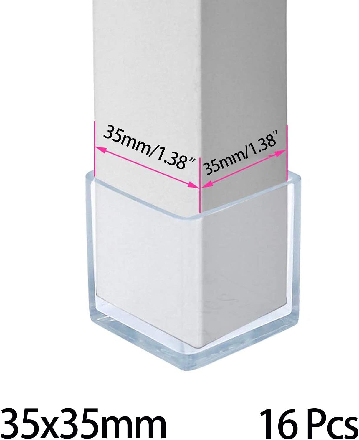 16 Pcs Transparent Square Anti-Slip Rubber Leg Tips Chair Leg Caps Furniture Floor Protectors Chair Table Bar Stool Leg Covers Furniture Leg Cube Feet 1.38 Inch x 1.38 Inch (35 x 35mm)