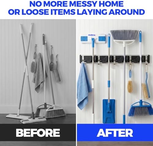 Holikme Mop Broom Holder Wall Mount Metal Pantry Organization and Storage - Image 4