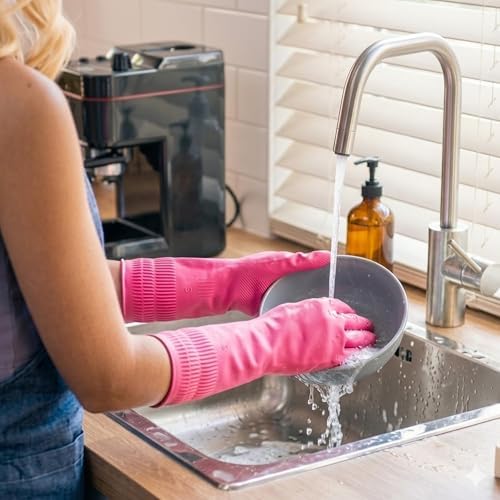 Rubber Dishwashing Gloves, 3 Pairs, Long Cuff Cleaning Gloves - Image 2