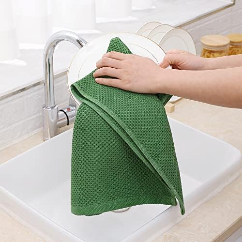 Homaxy 100% Cotton Waffle Weave Kitchen Dish Towels 8-Pack, Grass Green - Image 4