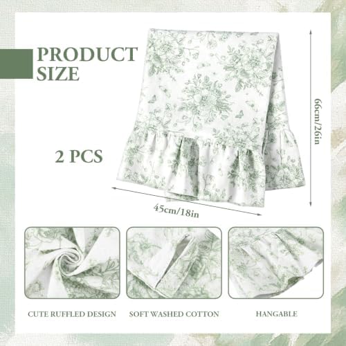 AnyDesign Ruffled Kitchen Towels 2 Pcs Dish Towel, Sage Green Flower - Image 2