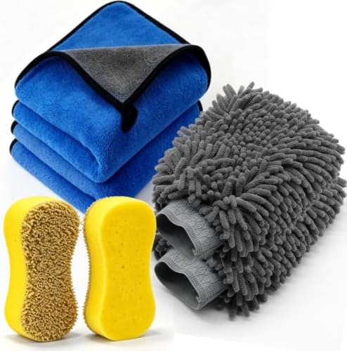 6-Pack Car Cleaning Kit – Microfiber Cloth, Mitt & Sponge Set by BIATOE