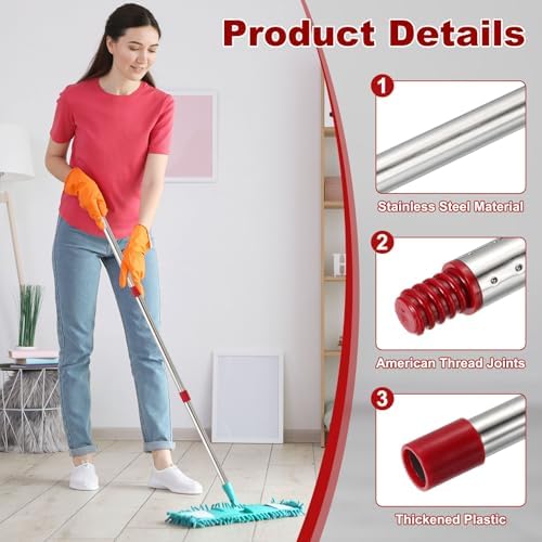 uxcell Spin Mop Replacement Handle 4 Section 30"-to-58 Red - Image 3