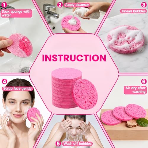 Silkyhose 80Pcs Compressed Cellulose Sponges, Round Exfoliating - Image 3