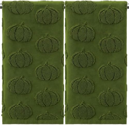 Mindsoft 2 Pcs Fall Hand Towels 3D Pumpkin Jacquard, Moss Green by Mindsoft