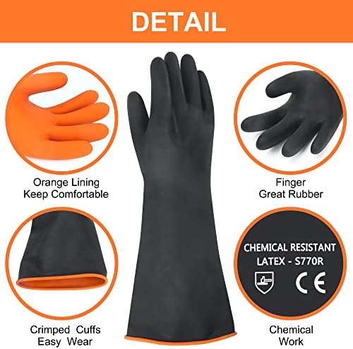18" XL Size Latex Chemical Resistant Gloves, Heavy Duty Long Rubber Gloves - Image 3