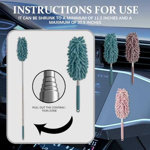 2PCS Car Interior Duster with Extension Pole, Car Detailing Supplies, Soft - Image 5