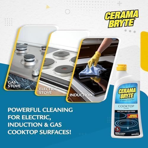 Cerama Bryte Glass Cooktop Cleaner Bundle, 18 oz Bottle & 10 Pads - Image 2