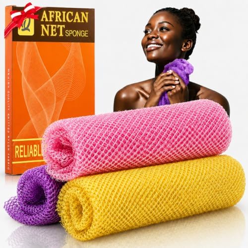 UJFQBH 3 Pack African Net Sponge, African Exfoliating Net Bath Sponge Long Net by BuyNow