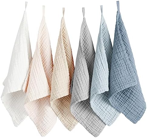 Konssy 6 Pack Face Cloths, 100% Muslin Cotton Wash Cloth by Konssy
