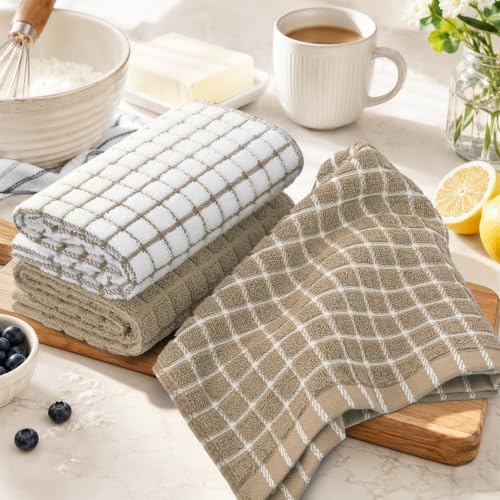 Homaxy 100% Cotton Premium Terry Check Kitchen Towels 3 Pack - Image 6