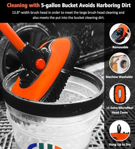 YeewayVeh 43" Car Wash Brush Mop, Extendable Long Handle - Image 5