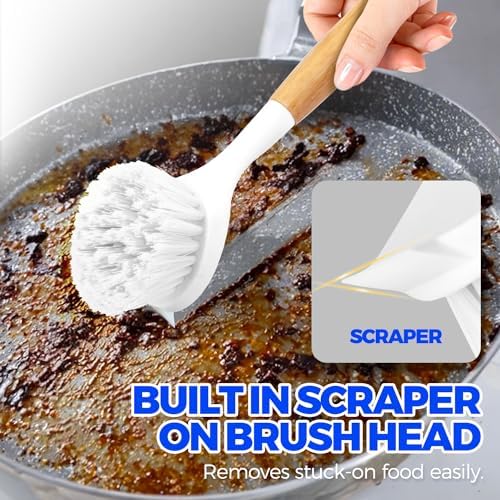 Holikme 3 Pack Dish Brush with Bamboo Handle Cleaning Brush - Image 4