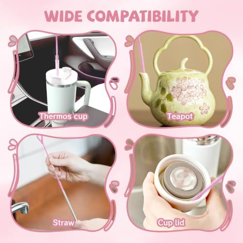 AONEZ Pink Silicone Straw Cleaner Brushes, 2 Pack, 0.24" & 0.35" Sizes - Image 6