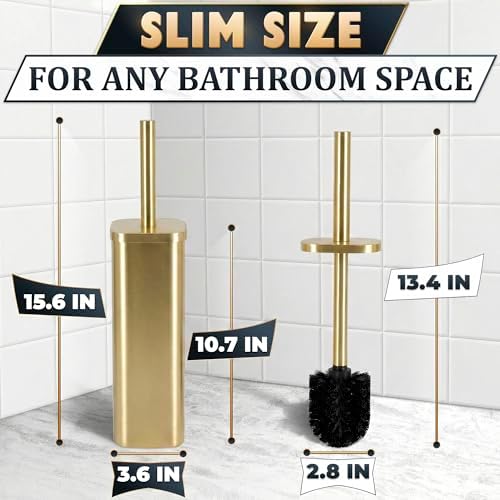 Gold Toilet Brush and Holder Set, Detachable Long Handle - Image 2