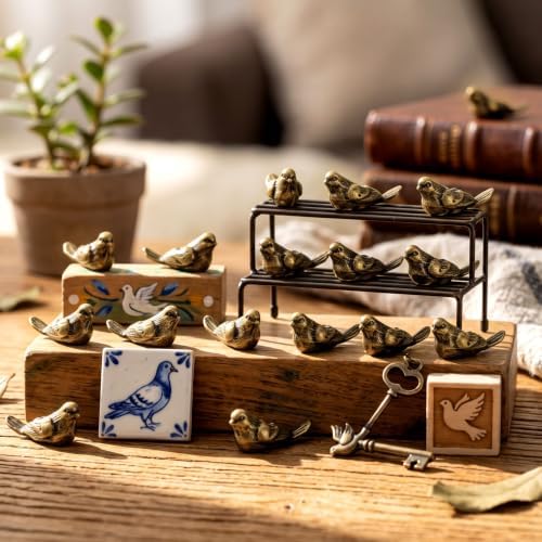 50 Pcs Mini Sparrow Figurines Miniature Brass Color Bird Statue - Image 6