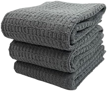Waffle Grey Kitchen Dish Towels 100% Cotton Cloth Soft Cleaning Drying by SerafinaHome
