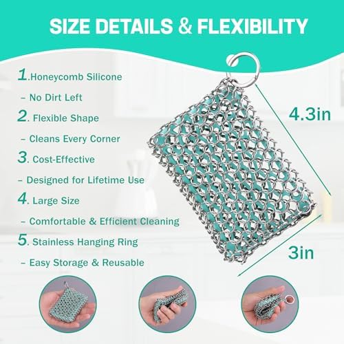 HAUSHOF Cast Iron Scrubber, Chainmail Scrubber Cast Iron Cleaner - Image 6