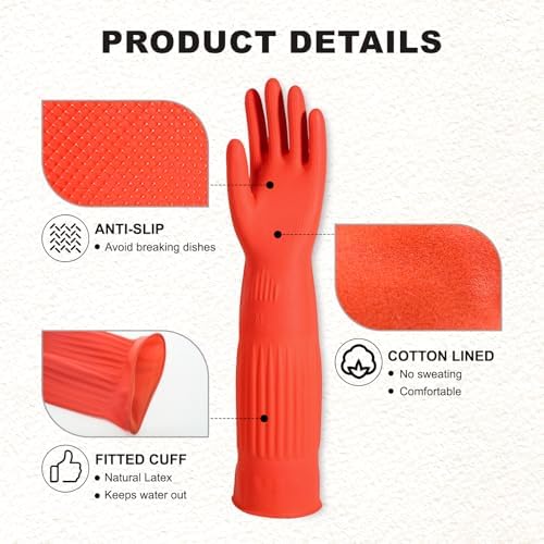 North Tower Rubber Dishwashing Cleaning Gloves 18", 2 Pairs Medium - Image 2