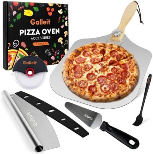 Pizza Peel Set with Wooden Handle – Aluminum Pizza Paddle with Rocker Cutter by Unknown