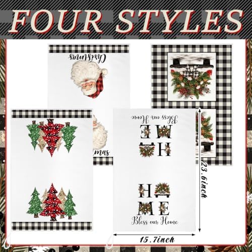 Bencailor 4 Pcs Christmas Kitchen Towels, Santa Buffalo Plaid Absorbent Hand - Image 3
