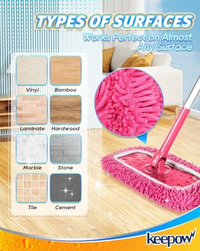 KEEPOW 4Pcs Pink Chenille Reusable Mop Pads Compatible - Image 5