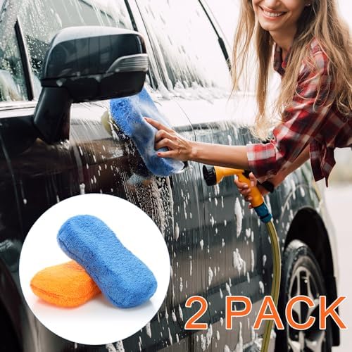 2 Pcs Large Microfiber Car Wash Sponges, 8.9 x 4.7 Inch - Image 5