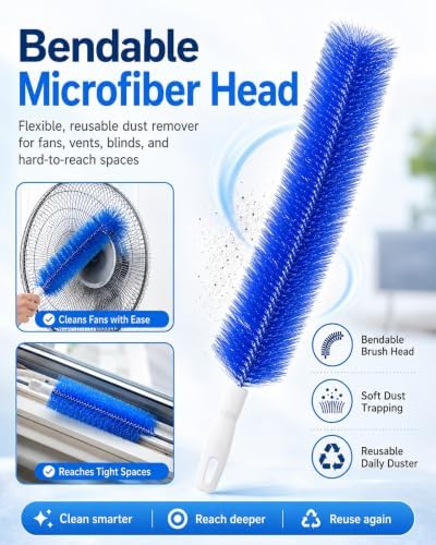 Bendable Microfiber Head Reusable Dust Remover Washable Fan Cleaner Brush Multi - Image 2