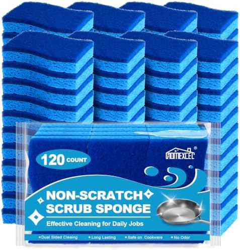 HOMEXCEL Sponges Kitchen 120Pack, Non Scratch Scrub Dish Sponge by HOMEXCEL