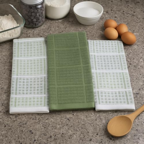 Sage Green Kitchen Hand Dish Towels, Waffle Checkered - Image 5