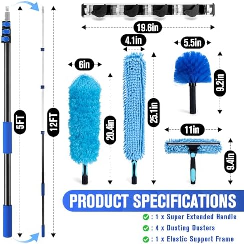 Upgraded Electrostatic Ceiling Fan Duster, 5-12FT Telescopic Pole Ladder-Free - Image 2