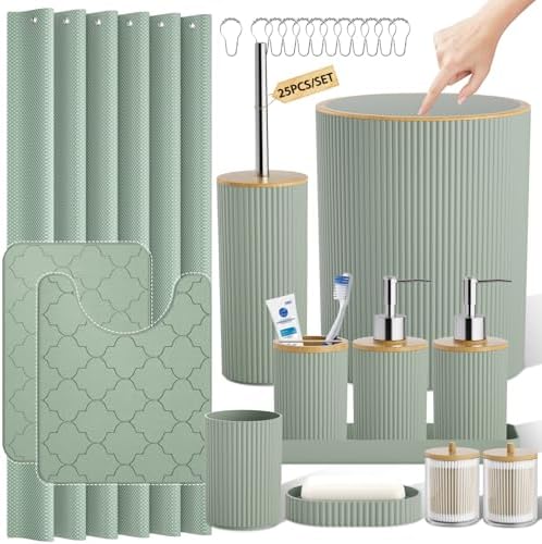 Sage Green Bathroom Accessories Set Complete by LetUsMakeHomeYourFavoriteDestination