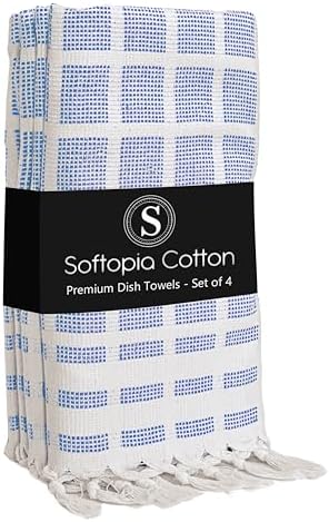 Matrix Dobby Kitchen Towels 4 Pack, 100% Cotton, 16x26 Inches, Handmade Knotted by SoftopiaCotton