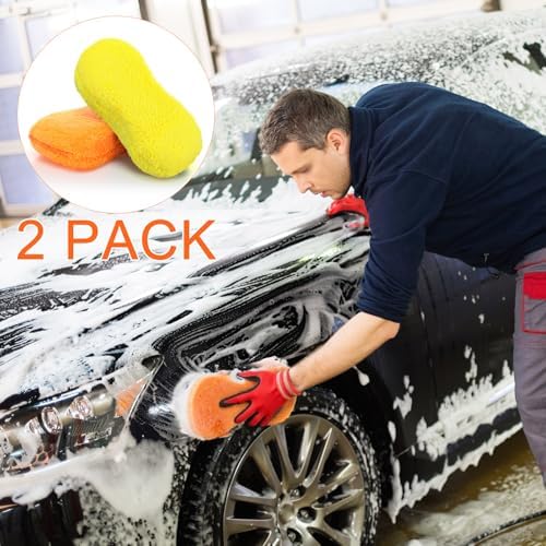 2 Pcs Large Microfiber Car Wash Sponges, 8.9 x 4.7 Inch - Image 5