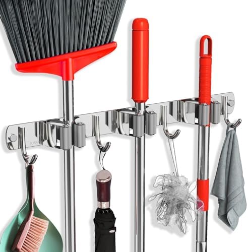 Mop and Broom Holder Wall Mount, Upgraded Broom Hanger Wall Mount, Stainless by FODARSAI