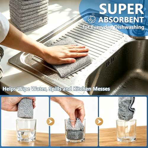 Kitchen Dish Cloths, 12 Pack, 10 x 10 Inches, Super Absorbent Microfiber Dish - Image 3