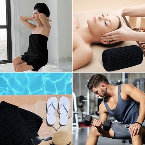 HOMEXCEL Black Waffle Bath Towels Set of 4 Pack, Waffle Towels - Image 7
