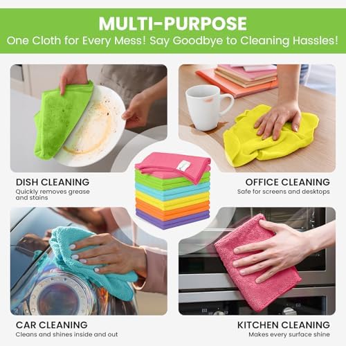 34 Pack Microfiber Cleaning Cloth, 6 Assorted Colors Cleaning Rags - Image 4