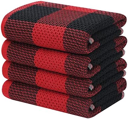 Homaxy 100% Cotton Plaid 4 Pack Kitchen Towels by Homaxy