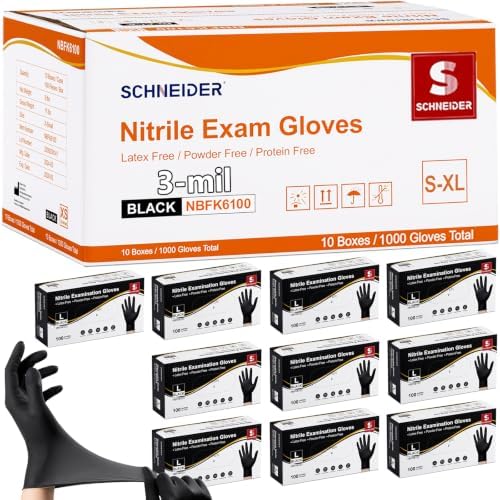 Schneider Black Nitrile Gloves, Gloves Disposable Latex Free, Powder Free by Schneider