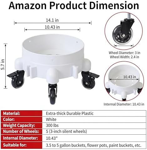 5 Gallon Bucket Dolly, 3 Inch Silent Casters - Image 3